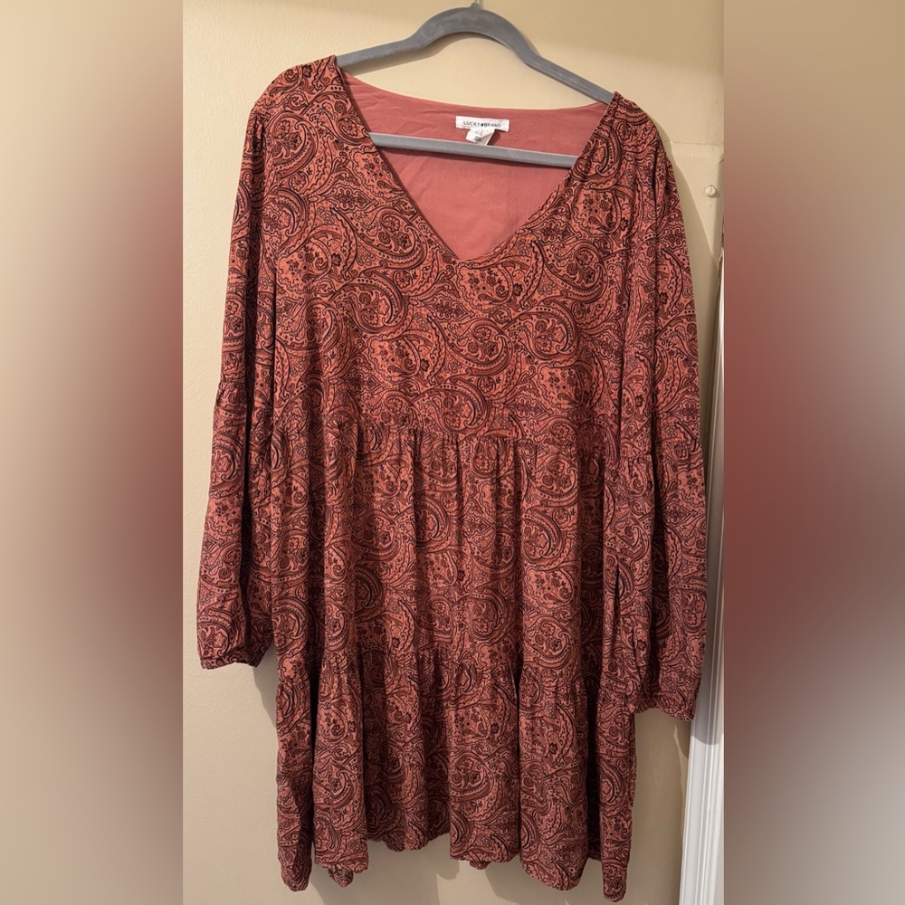 Lucky Brand Tiered Paisley Long Sleeve Bohemian Dress